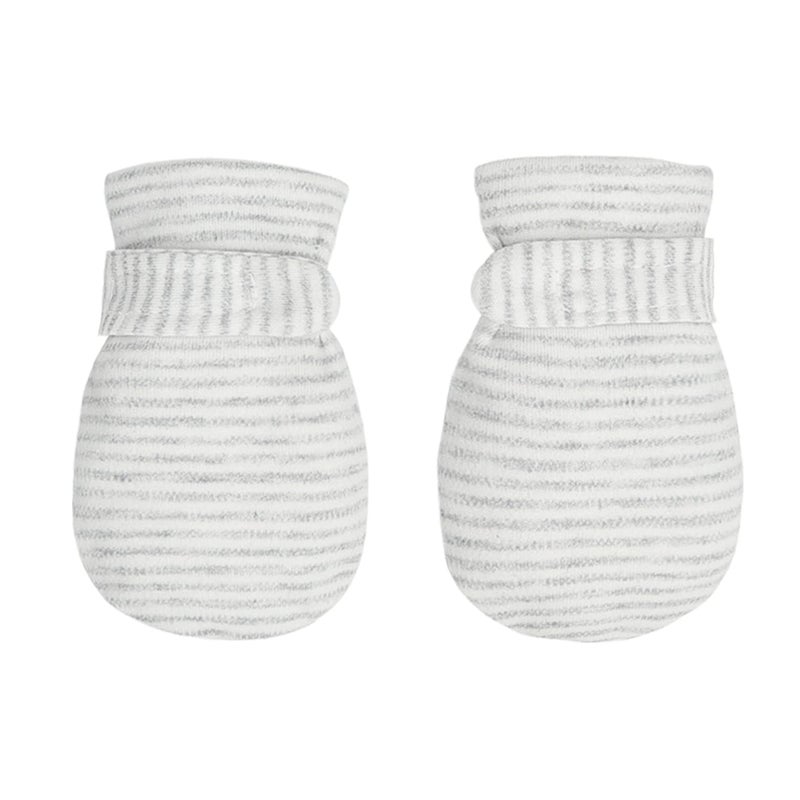 Reyow Newborn Baby No Scratch Mittens Stay On, 100% Cotton Breathable, Adjustable Infant Gloves for Baby Boys Girls Mittens (Gray Stripe, 0-3 Months) - Image 1